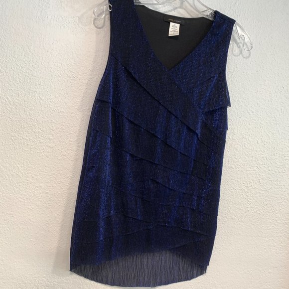 Jennie & Marlis Sleeveless Layered Metallic Top HiLo Black Dark Blue V-Neck Sz M - Picture 7 of 8